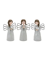 Slickblue Floral Etched Angel Figurine - Grey (Set of 3)