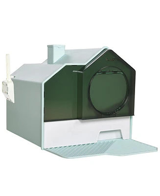 PawHut Hooded Cat Litter Box w/ Litter Mat, Litter Particle Catching,