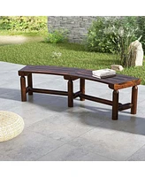 Costway Patio Curved Bench Carbonized Wood Dining Bench for Round Table