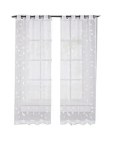 Caromio Leaves Embroidered Grommet Sheer Window Curtain Panels Set