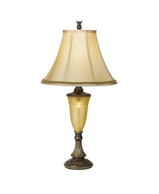 Kathy Ireland Sorrento Traditional Vintage Table Lamp with Nightlight 30" Tall Antique Bronze Glass Flared Bell Shade for Living Room Bedroom House Be