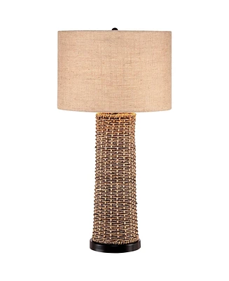 360 Lighting Traditional Coastal Tropical Nautical Table Lamp 28.5" Tall Woven Seagrass Burlap Fabric Drum Shade Decor for Living Room Bedroom Beach H