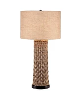 360 Lighting Traditional Coastal Tropical Nautical Table Lamp 28.5" Tall Woven Seagrass Burlap Fabric Drum Shade Decor for Living Room Bedroom Beach H