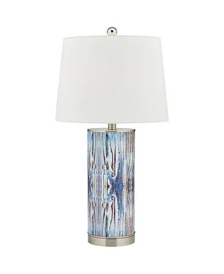 360 Lighting Mendes Modern Coastal Table Lamp 26 1/2" High Brushed Nickel Metal Blue Glass White Fabric Drum Shade for Living Room Bedroom Beach House