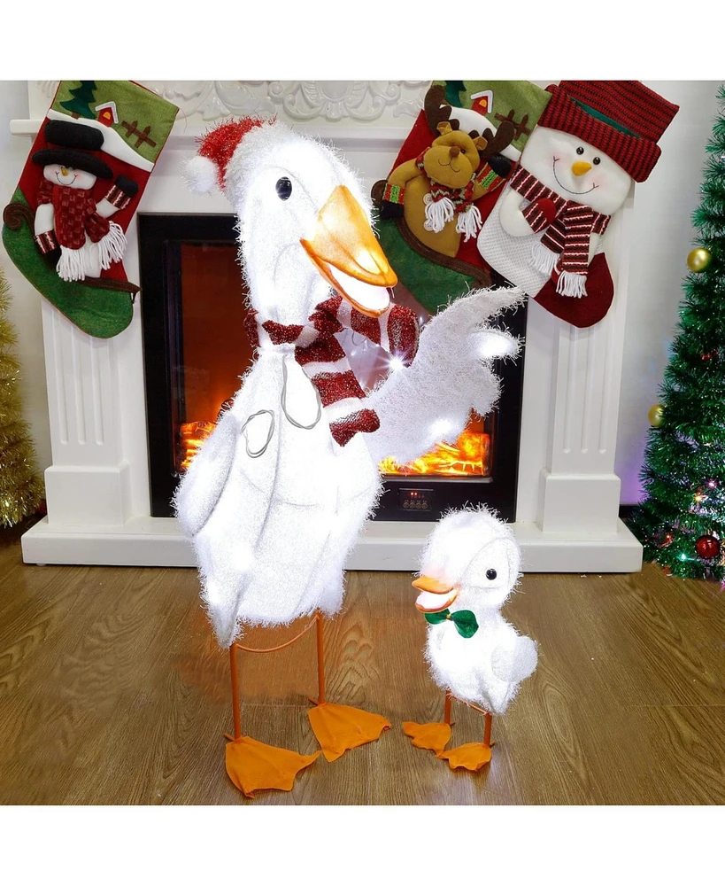 Maggift 2 Pack Lighted Tinsel Ducks Christmas Decor