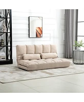 Homcom Convertible Floor Sofa Chair, Folding Couch Bed, Guest Chaise Lounge with 2 Pillows, Adjustable Backrest and Headrest, Beige