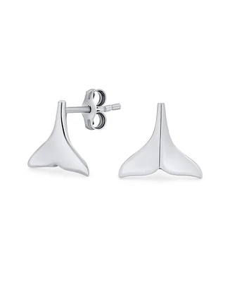 Bling Jewelry Nautical Sea Lover Vacation Honeymoon Mermaid Fin Ocean Marine Life Whale Tail Stud Earrings .925 Sterling Silver Rose Gold 2.5 Microns