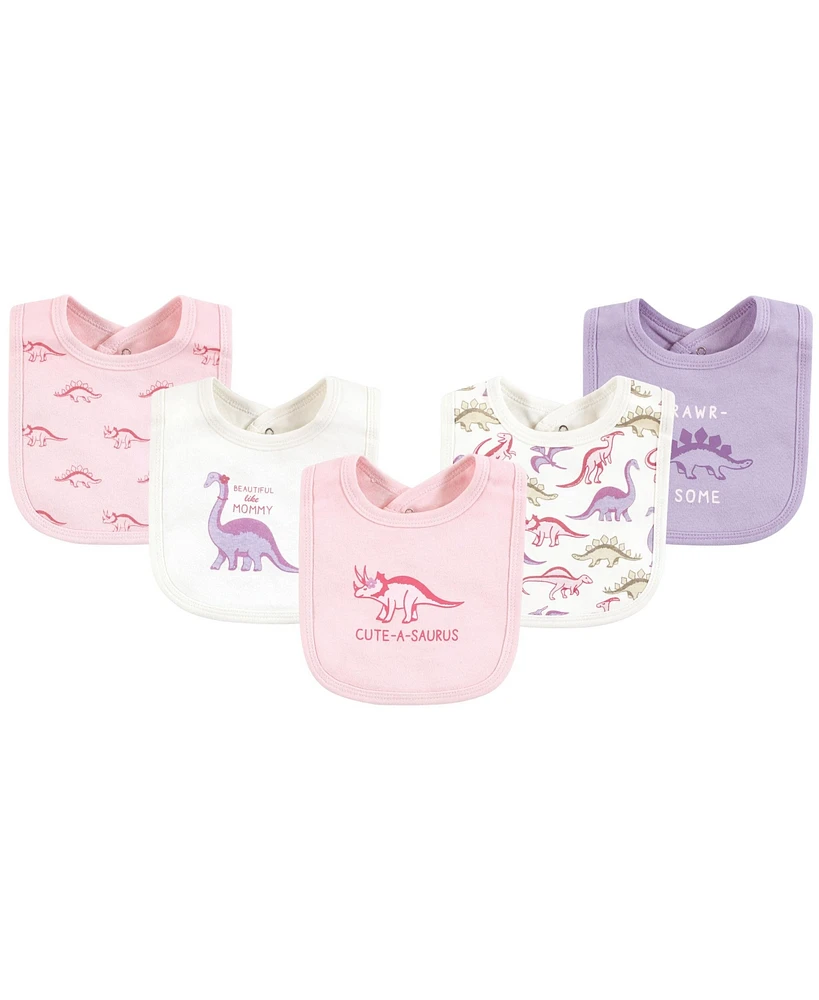 Touched by Nature Infant Girl Organic Cotton Bibs, Retro Dino, One Size