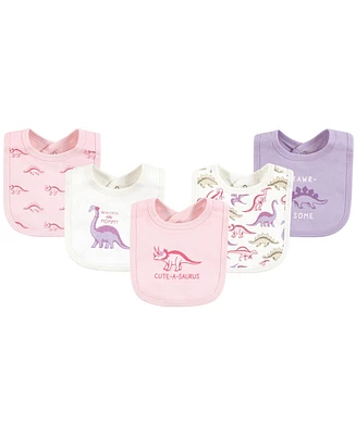 Touched by Nature Infant Girl Organic Cotton Bibs, Retro Dino, One Size