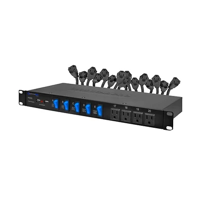 Technical Pro 20 Outlet 4 Usb Port Rackmount Power Supply and Surge Protector