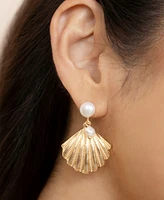 Ettika Scallop Shell with Cultivated Pearl Earrings