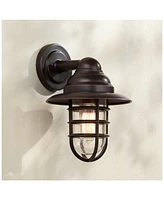 John Timberland Marlowe Rustic Industrial Farmhouse Outdoor Wall Light Fixture Bronze Hooded Cage 13" Clear Glass for Exterior Barn Deck House Porch Y