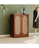 Streamdale Furniture Extendable Rattan Door Bar Cabinet with Wine and Glass Storage