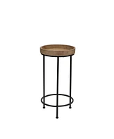 Slickblue Round Wood And Metal Plant Stand Table (Set of 3)