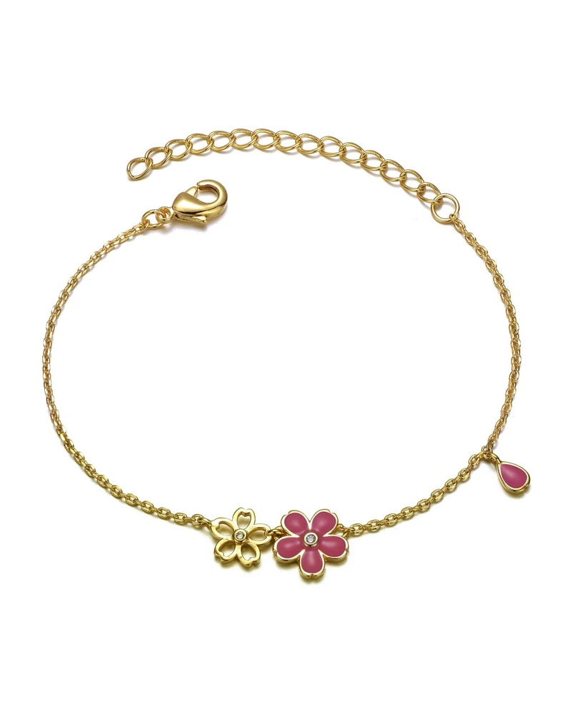 GiGiGirl Kids 14k Gold Plated Pink Flower Charm Bracelet