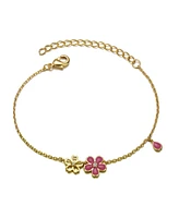 GiGiGirl Kids 14k Gold Plated Pink Flower Charm Bracelet