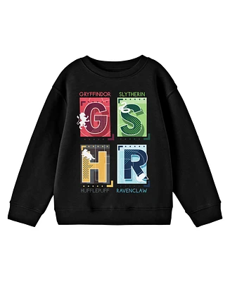 Harry Potter Boys Youth Hogwarts House Letters Graphic w/ Logo Screen Print Black Hoodie