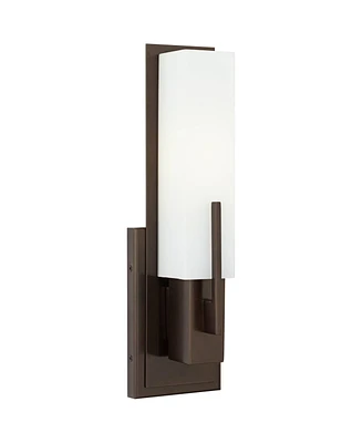 Possini Euro Design Midtown Modern Wall Light Sconce Bronze Hardwired 4 1/2" Fixture Opal White Glass Rectangular Shade for Bedroom Bedside Bathroom V