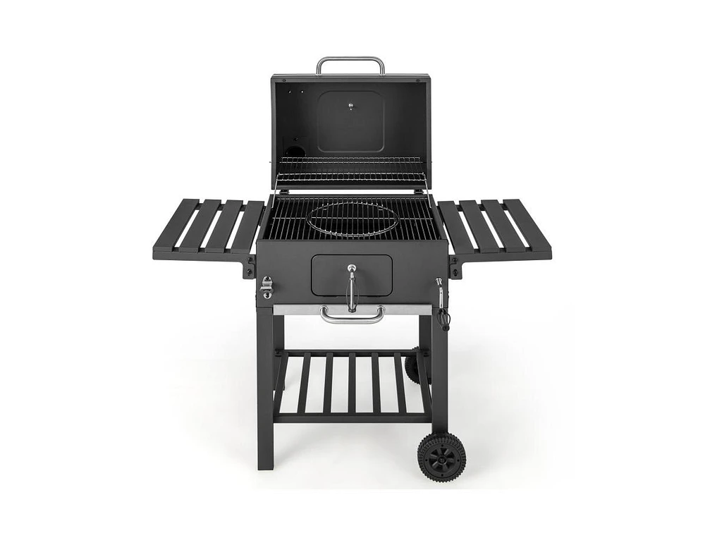 Slickblue Outdoor Bbq Charcoal Grill with 2 Foldable Side Table and Wheels