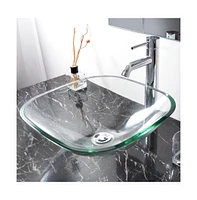 Yescom Square Transparent Glass Bathroom Vessel Sink Tempered Natural Clear Vanity Basin