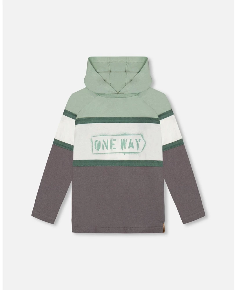 Deux par Deux Toddler Boys Raglan Hooded T-Shirt Green And Dark Gray - Toddler|Child