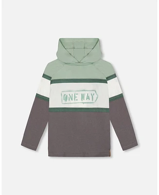 Deux par Deux Toddler Boys Raglan Hooded T-Shirt Green And Dark Gray - Toddler|Child