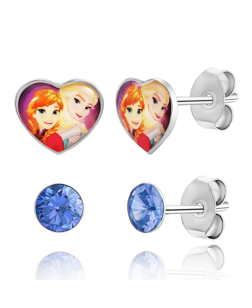 Disney Frozen Stud Earrings Set - Blue Crystal Stud Earrings and Anna and Elsa Earrings