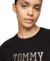 Tommy Jeans Women's Cotton Glitter Slim Cropped Varsity Tee