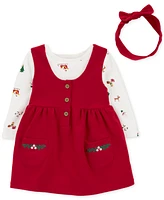 Carter's Baby Girls Cotton Holiday Printed Bodysuit, Dress & Headband, 3 Piece Set