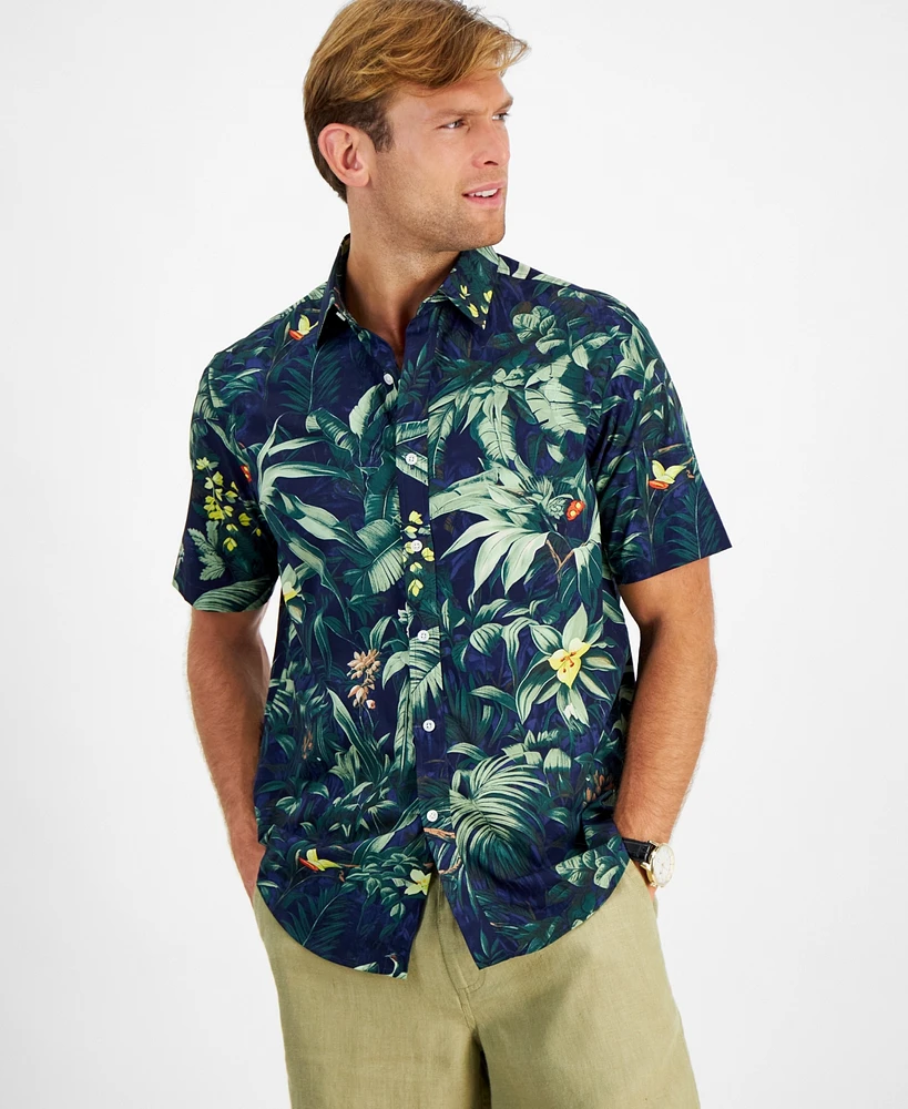 Club Room Men's Woven Alan Leaf-Pattern Shirt, Created for Macy's