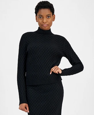 Anne Klein Petite Diamond-Stitch Mock-Neck Sweater