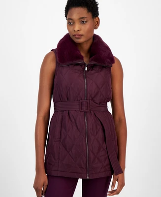 Anne Klein Petite Faux-Fur-Trim Quilted Vest