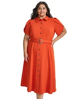 Calvin Klein Plus Tulip-Sleeve Belted Shirtdress