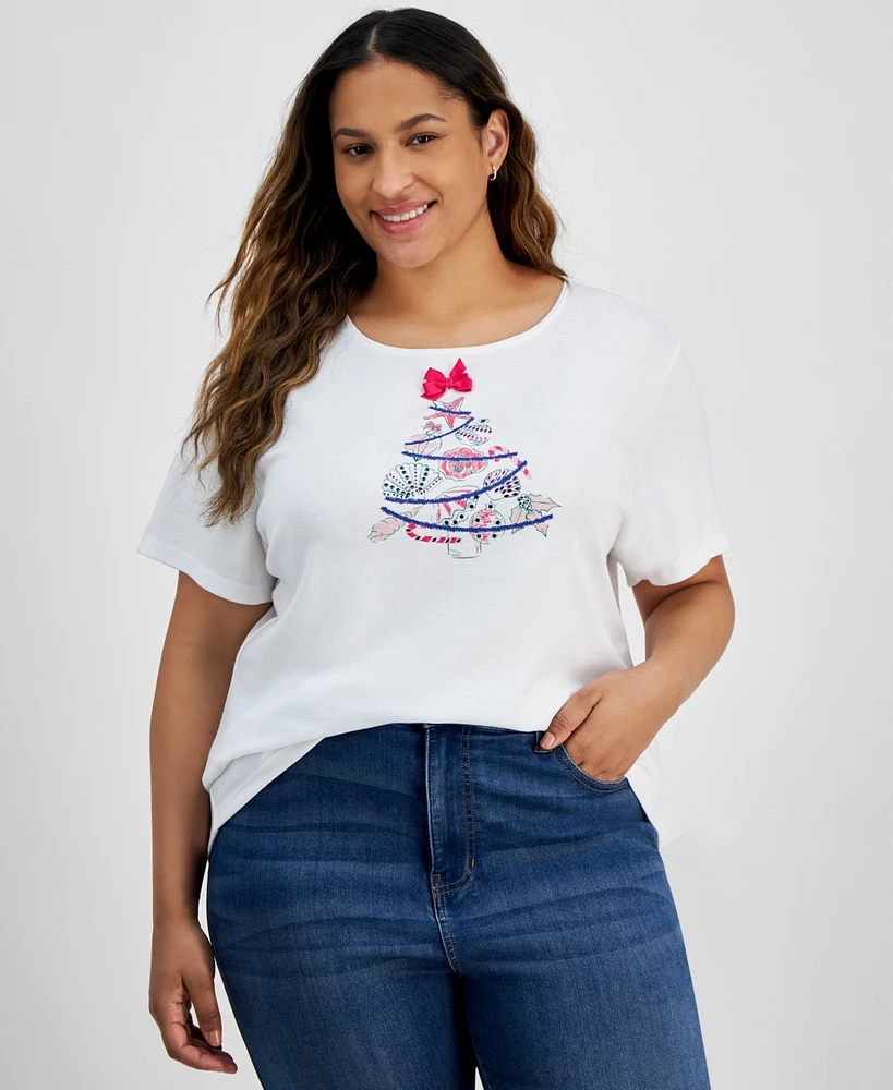 Holiday Lane Plus Shell Tree Graphic T-Shirt, Created for Macy's