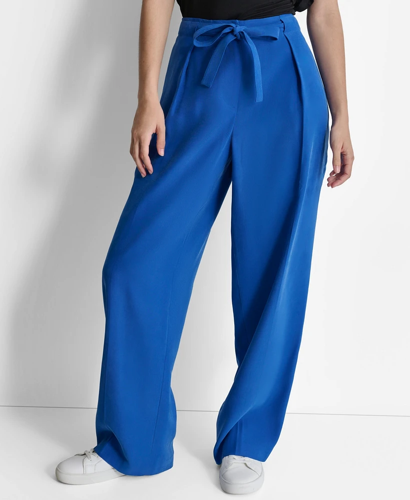 Dkny Women's Twill Tie-Front Pleated Wide-Leg Pants