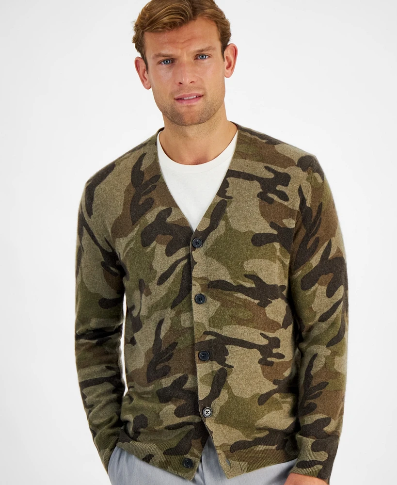 Club Room Men's Camo V-Neck Cashmere Cardigan Sweater, Created for Macy's