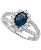 Giani Bernini Cubic Zirconia Blue Oval Halo Ring Sterling Silver, Created for Macy's