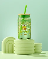 JoyJolt Hello Kitty and Friends Favorite Flavor Keroppi Can Shaped Glass Tumbler with Wood Lid and Straw