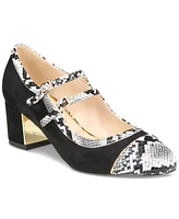 Things Ii Come Women's Mela Luxurious Round-Toe Mary-Jane Block-Heel Pumps