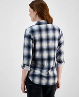 Just Polly Juniors' Cozy Plaid Collared Knit Shirt