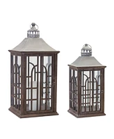 Slickblue Set of 2 Wooden Lanterns 22.5"H and 29"H with Glass