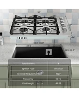 Sugift 30 Inch Gas Cooktop with 4 Powerful Burners and Abs Knobs