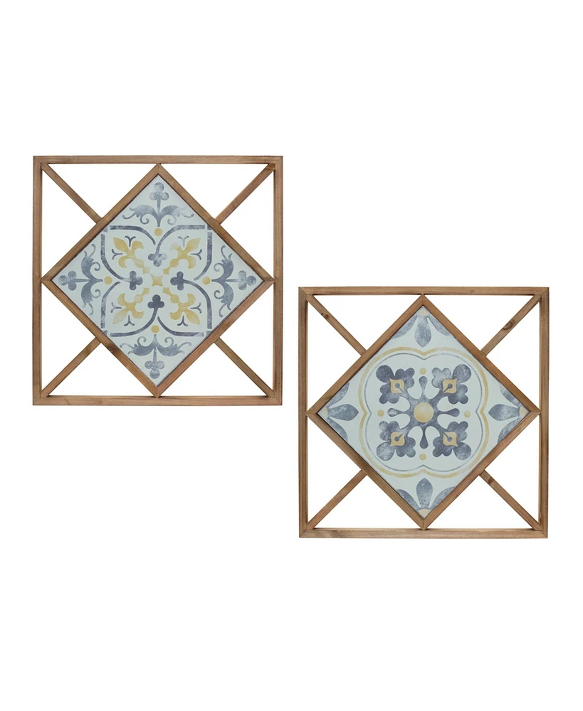 Slickblue Framed Ornamental Wall Tile (Set of 2) 14.25"Sq