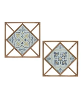 Slickblue Framed Ornamental Wall Tile (Set of 2) 14.25"Sq