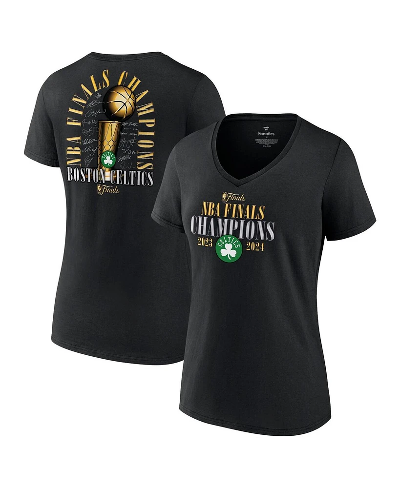 Fanatics Women's Black Boston Celtics 2024 Nba Finals Champions Fade Away Jumper Roster Signature V-Neck T-Shirt