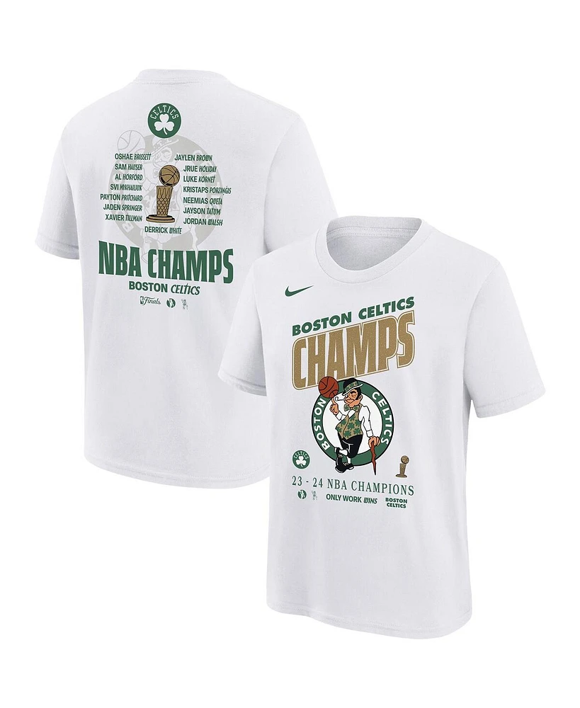 Nike Big Boys and Girls White Boston Celtics 2024 Nba Finals Champions Celebration Roster T-Shirt