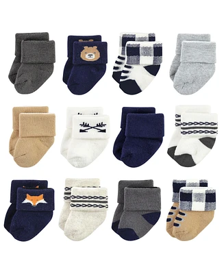 Hudson Baby Baby Boys Hudson Cotton Rich Newborn and Terry Socks, Forest 12-Pack