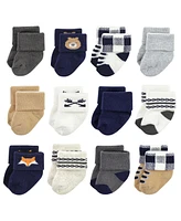 Hudson Baby Baby Boys Hudson Cotton Rich Newborn and Terry Socks, Forest 12-Pack