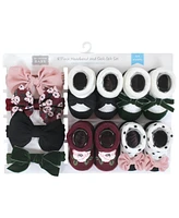 Hudson Baby Baby Girls Headband and Socks Giftset, Burgundy Floral 8-Piece, One