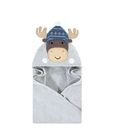 Hudson Baby Infant Boy Cotton Animal Face Hooded Towel, Winter Moose, One Size